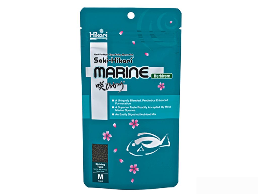 Prima hrana din lume pentru pestii marini imbunatatita cu probiotice HIKARI SAKI MARINE HERBIVORE SINKING M, 90g