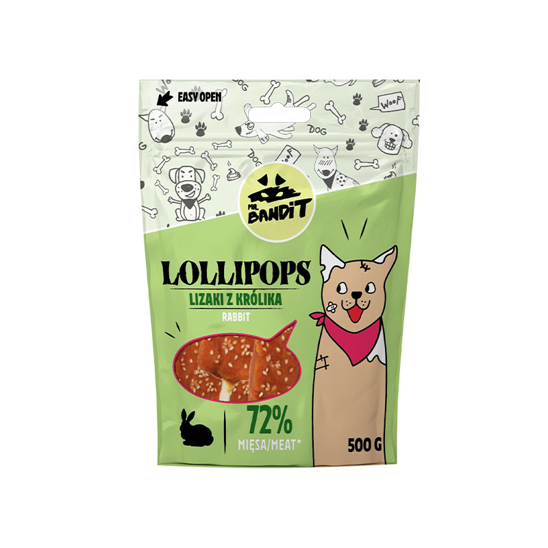Recompense pentru caini, Mr Bandit LOLLIPOPS, iepure si piept de rata, 500g
