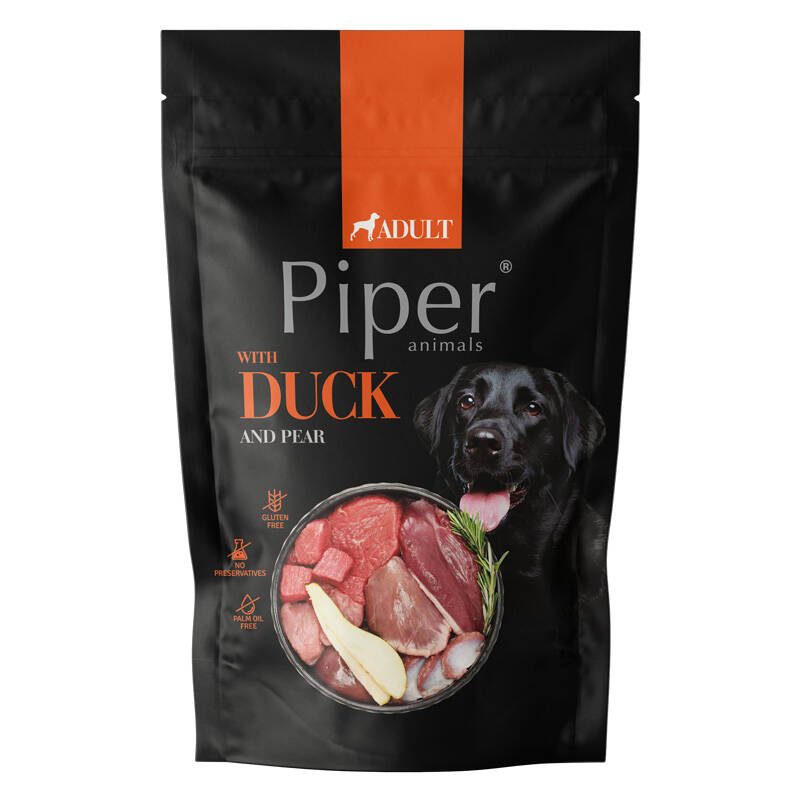 Hrană umedă pentru câini PIPER, rață și pere, 500g