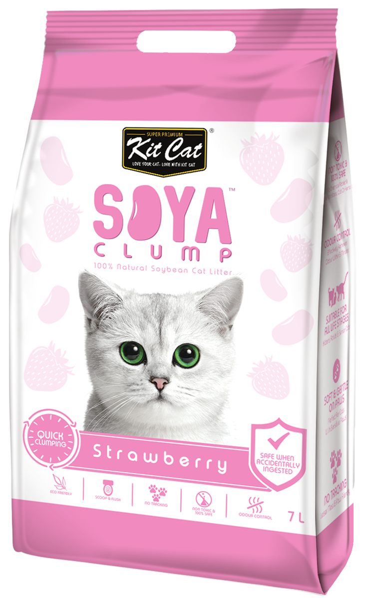 Asternut igienic pentru pisici KIT CAT SOYA CLUMP - Strawberry- 7L