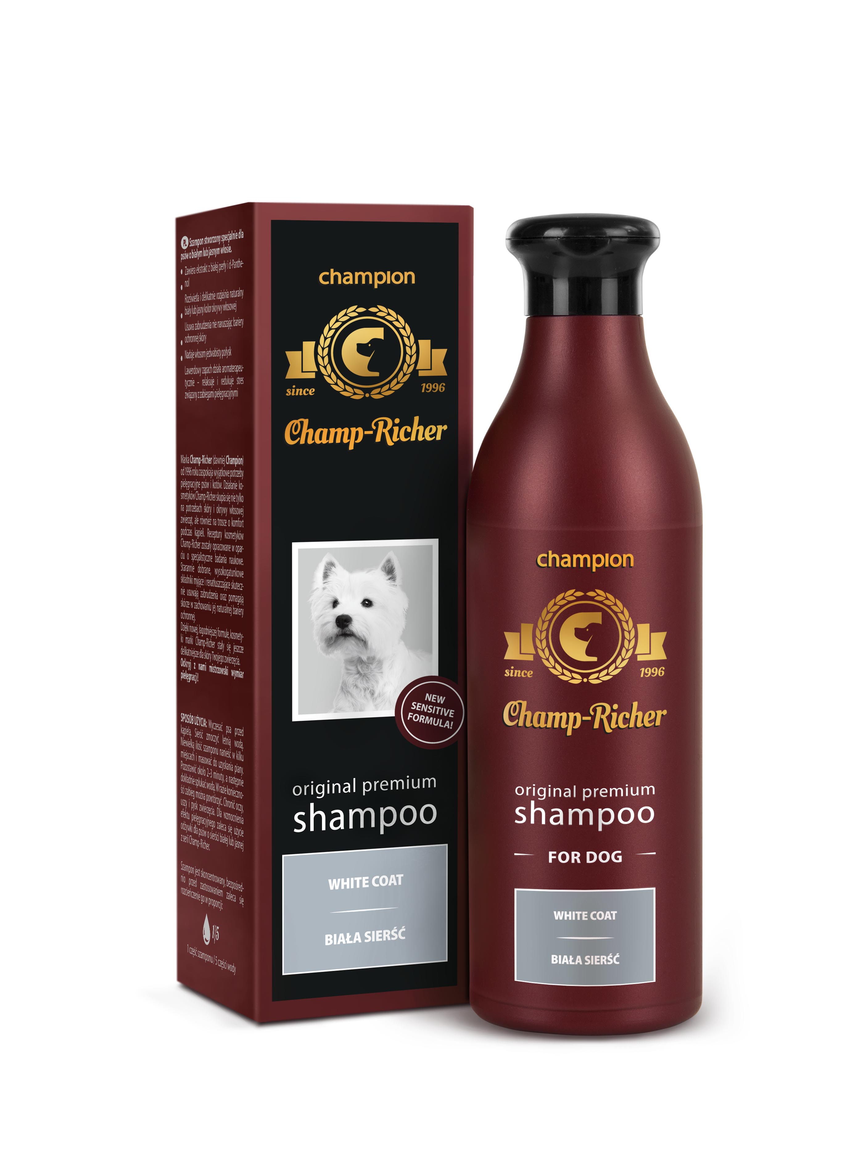 Sampon CHAMP RICHER pentru CAINI cu BLANA ALBA, 250 ml