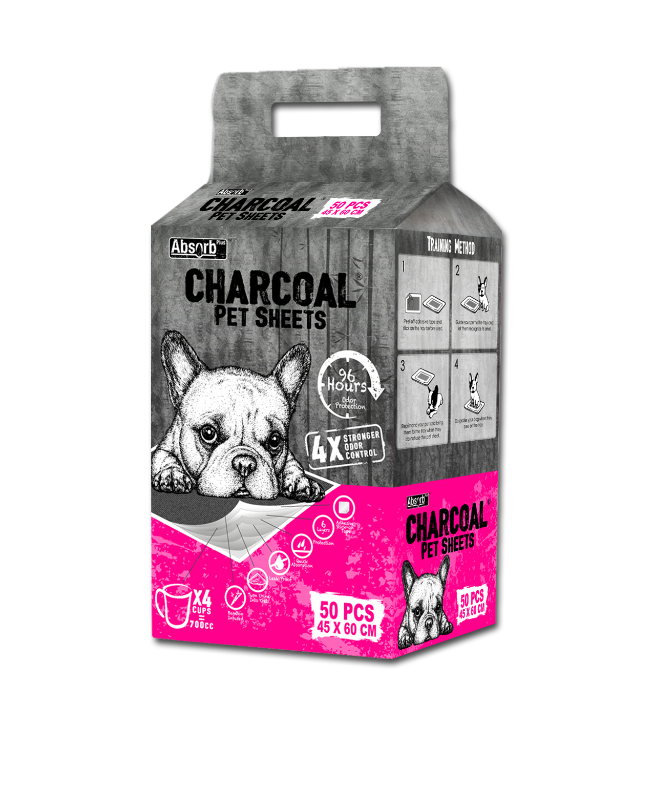 Covorase Absorbante ABSORB PLUS CHARCOAL Medium 60x45cm, 96h, Pachet 50 Buc