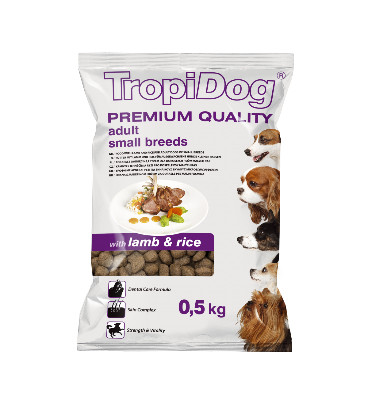 Hrana uscata pentru caini TropiDog, Premium Adult, tale mica, miel & orez, 500g