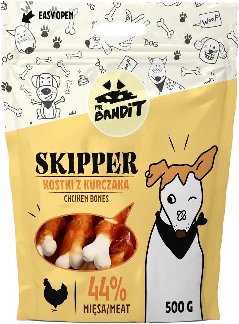 Recompense pentru caini Mr. Bandit SKIPPER, ase de pui, 500g
