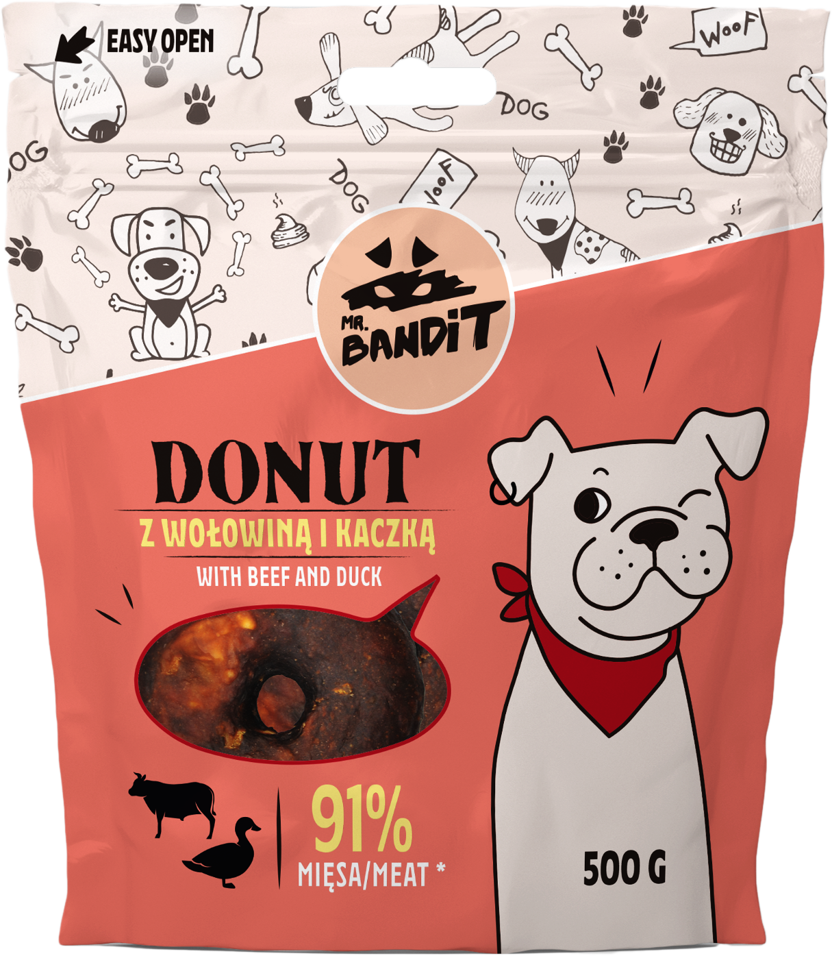 Recompense pentru caini Mr. Bandit Donut, vita si rata, 500g