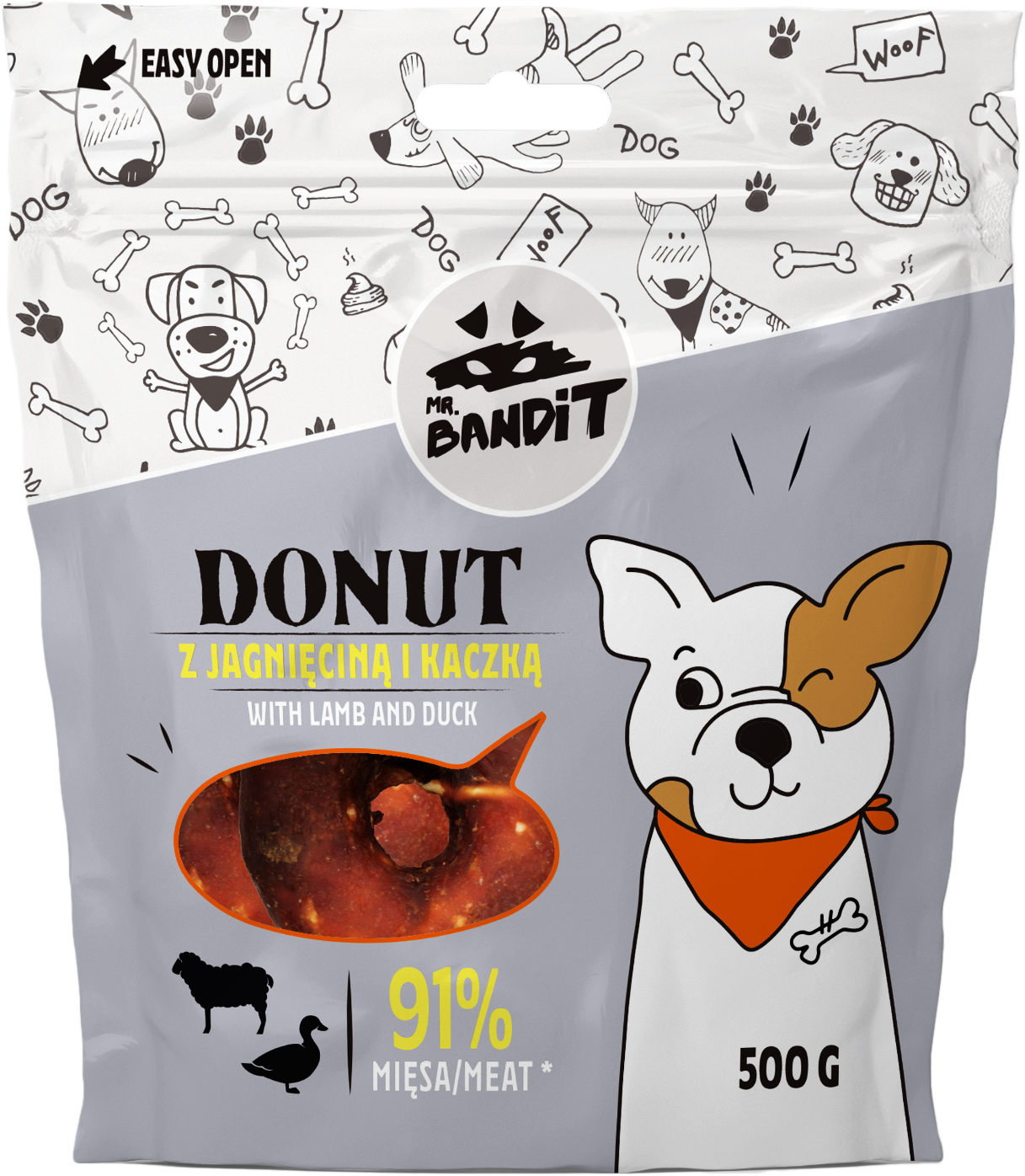 Recompense pentru caini Mr. Bandit Donut, miel si rata, 500g