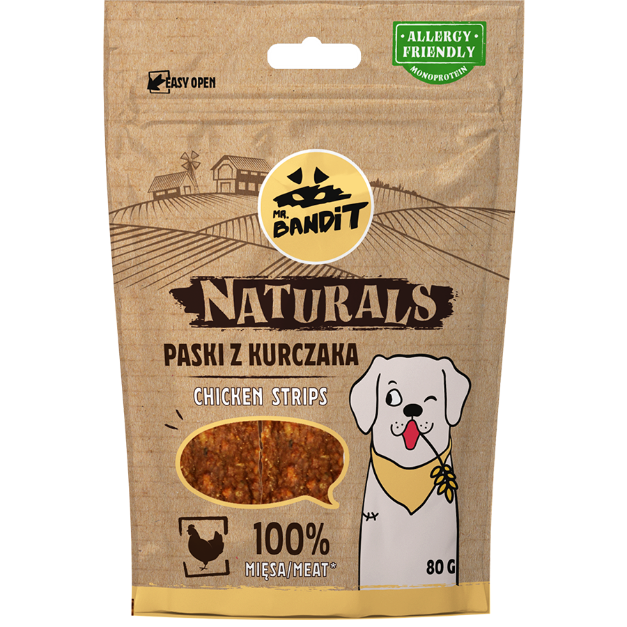 Recompense pentru caini Mr. Bandit Natural, pui, 80g