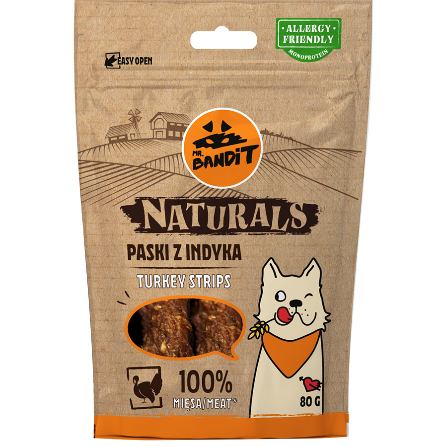 Recompense pentru caini Mr. Bandit Natural, curcan, 80g