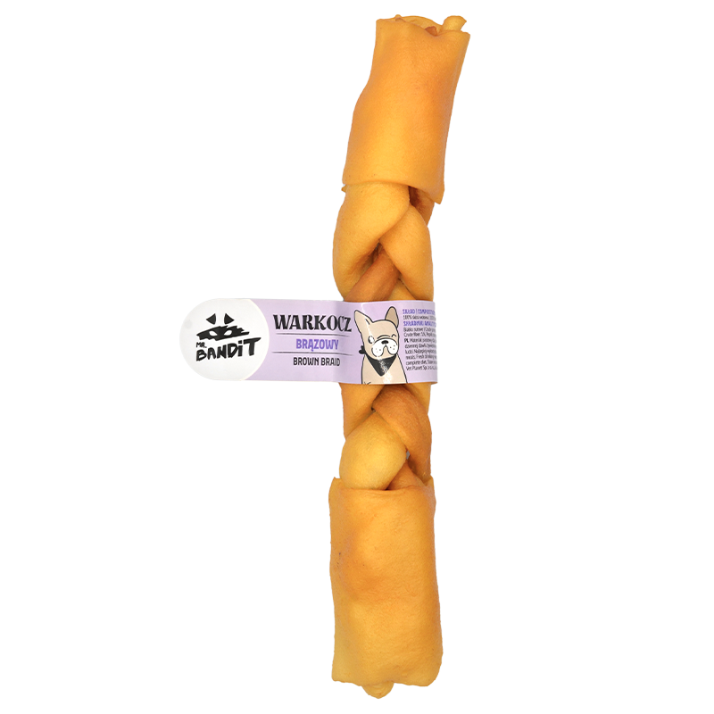 Recompense pentru caini Mr. Bandit, piele maro impletita, 25 cm