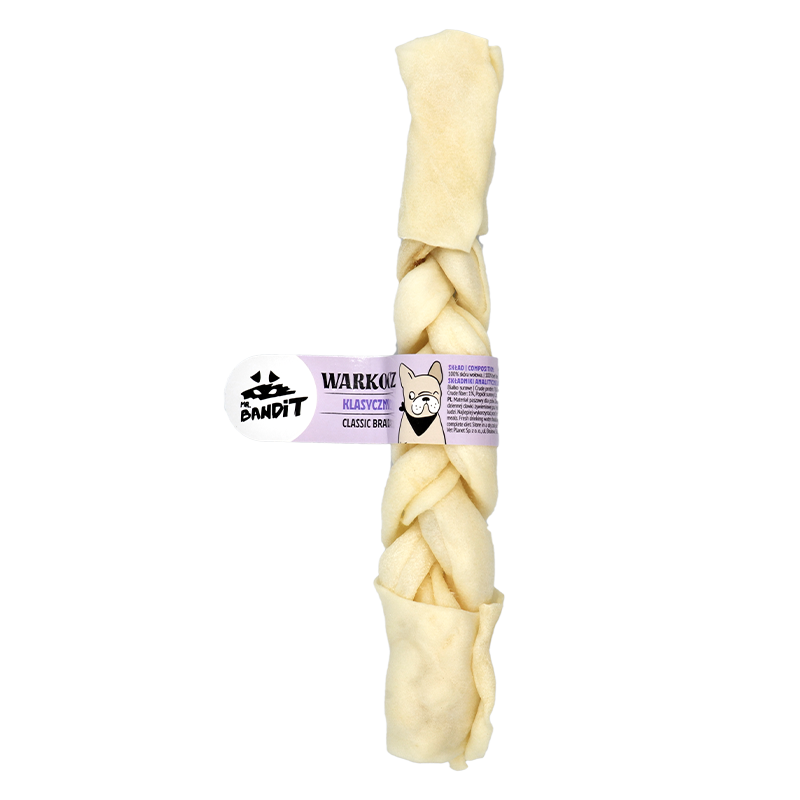 Recompense pentru caini Mr. Bandit, impletitura clasica din piele de vita, 25 cm