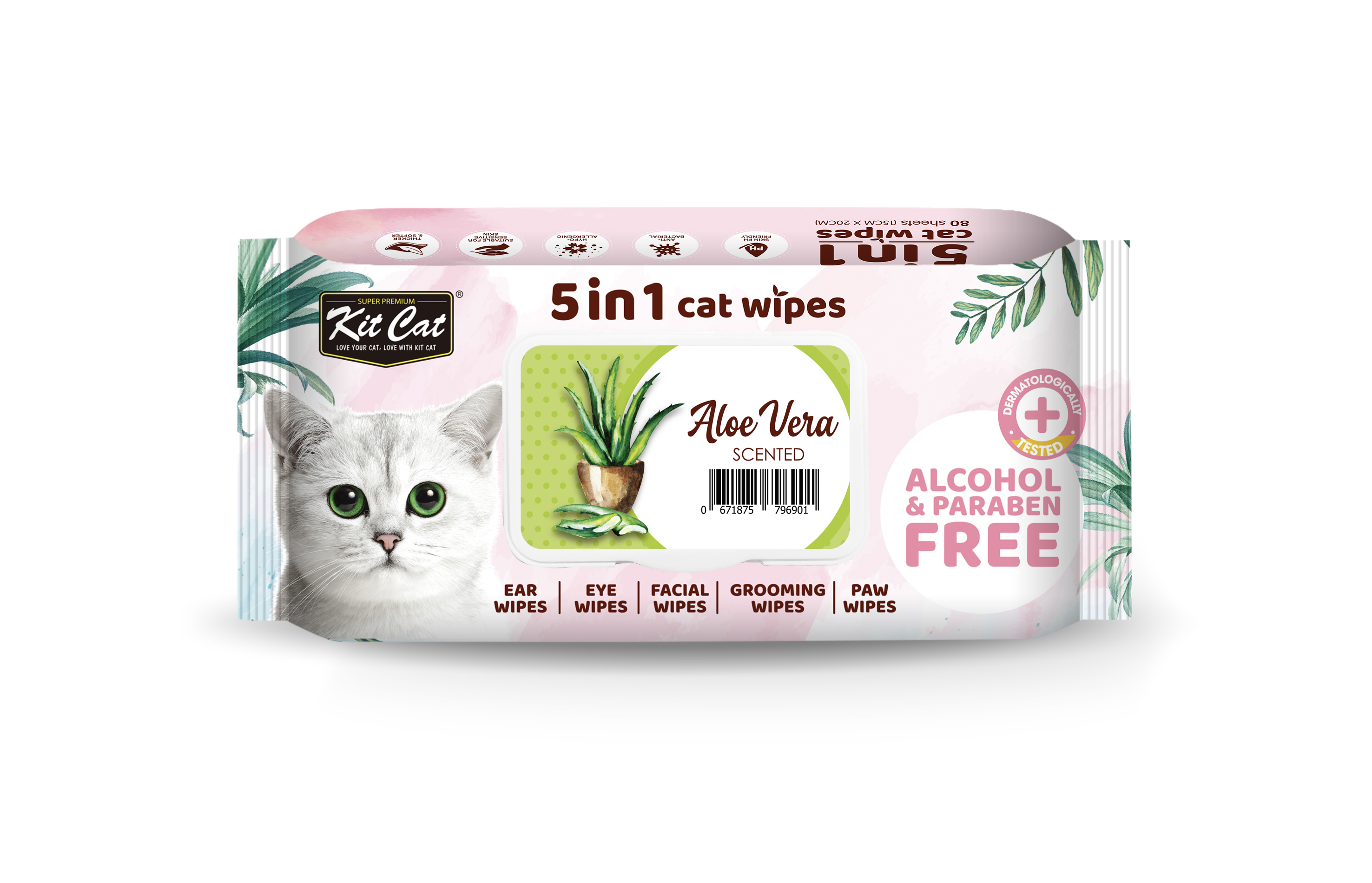 Servetele umede pentru pisici, KIT KAT, 5 in 1, Aloe Vera, 80 buc