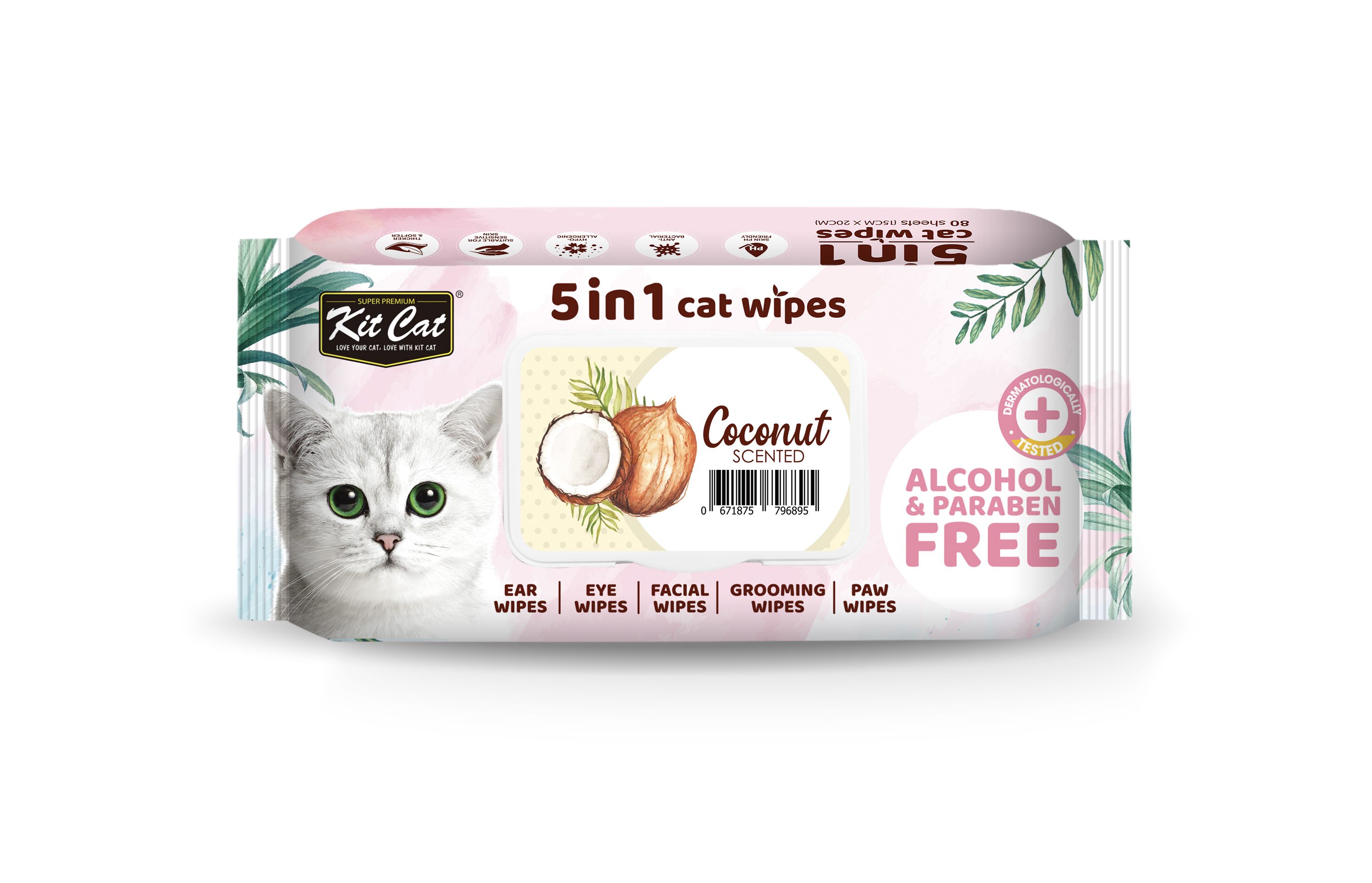 Servetele umede pentru pisici, KIT KAT, 5 in 1, Cocos, 80 buc