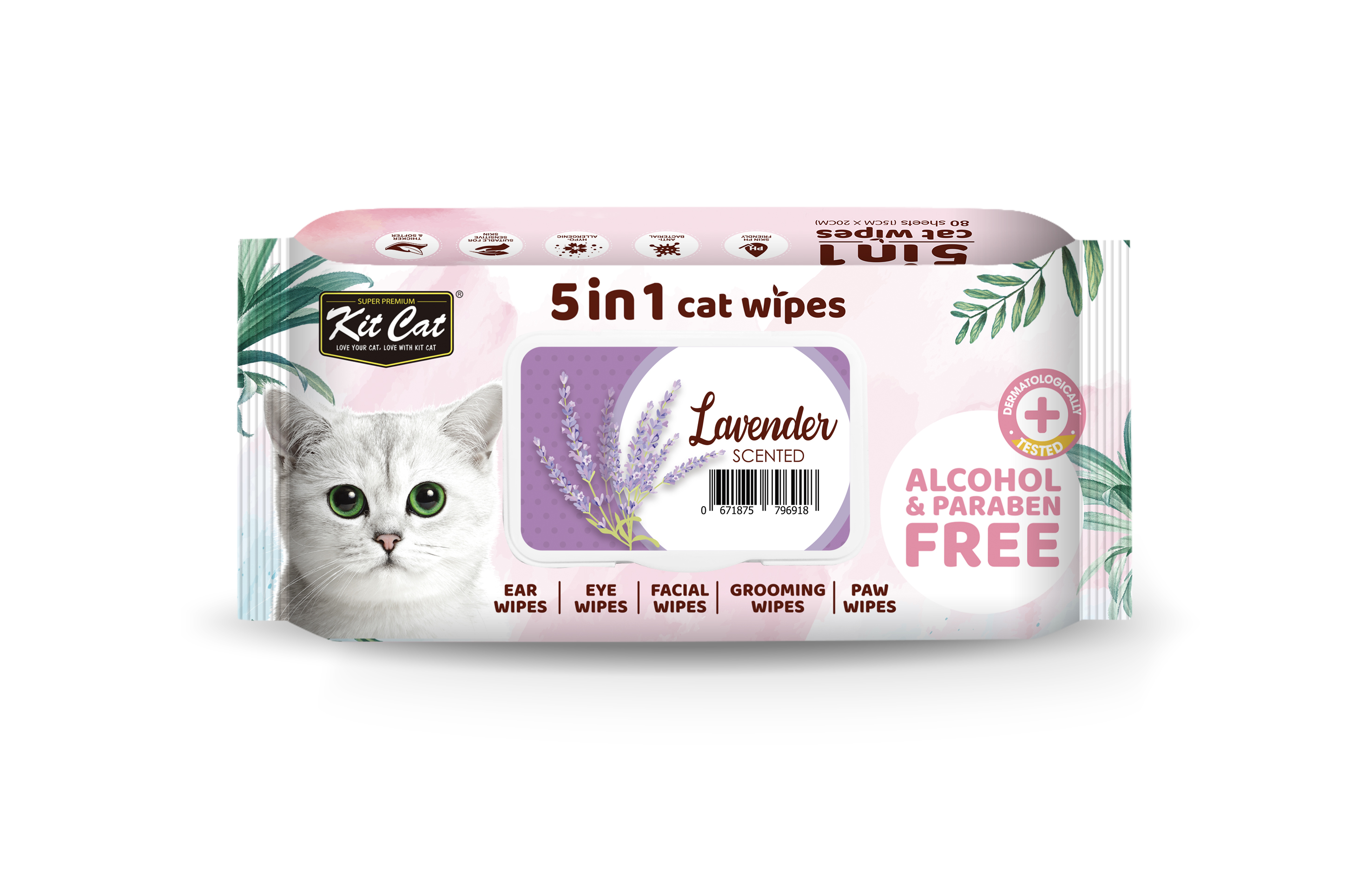 Servetele umede pentru pisici, KIT KAT, 5 in 1, Lavanda, 80 buc