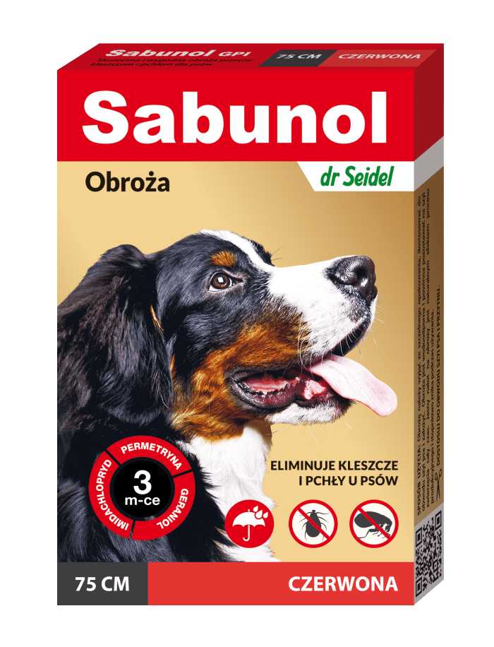 Zgarda antiparazitara caini, SABUNOL DOG GPI, 25-50 kg, rosie, 75 cm