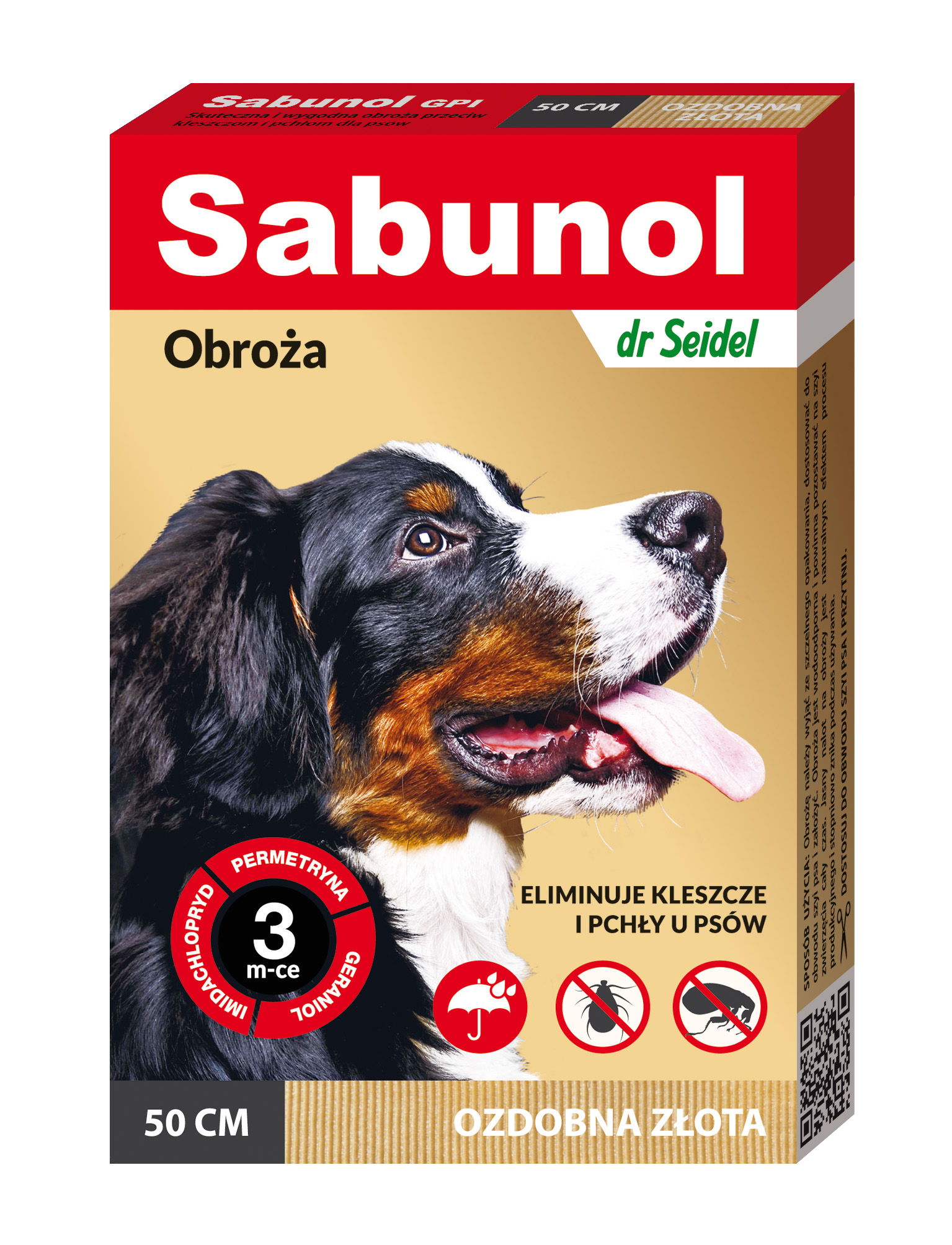 Zgarda antiparazitara caini, SABUNOL DOG GPI, 10-25 kg, gold, 50 cm