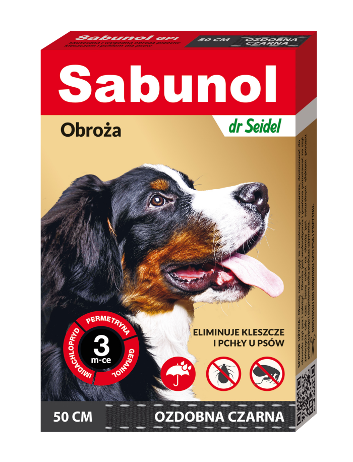 Zgarda antiparazitara caini, SABUNOL DOG GPI, 10-25 kg, neagra, 50 cm