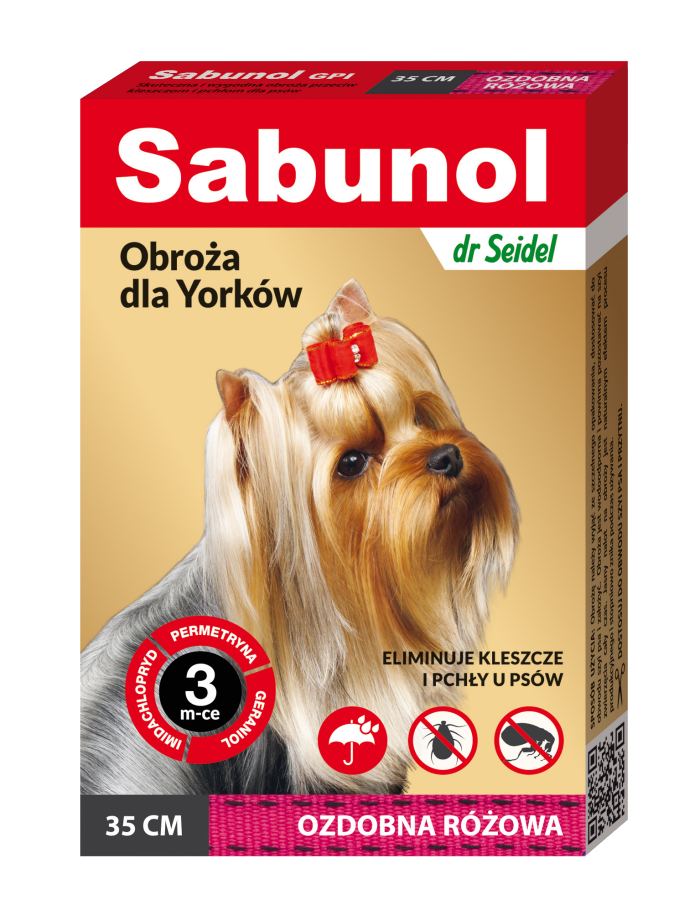 Zgarda antiparazitara caini, SABUNOL DOG GPI, 2-10 kg, roz, 35 cm