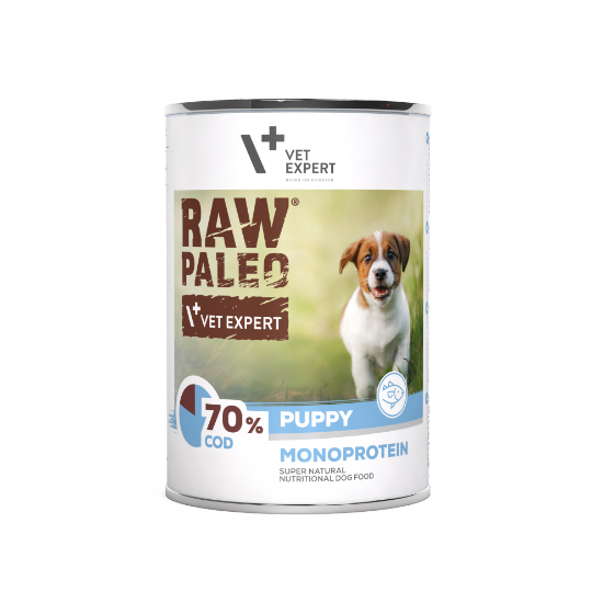 Hrana umeda pentru caini, puppy, RAW PALEO, cod, 400 g