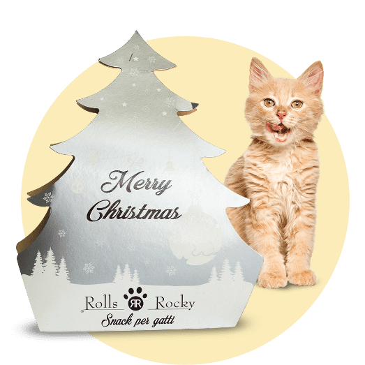 Recompense crocante pentru pisici ROLLS ROCKY Brad de Craciun, silver, 50g
