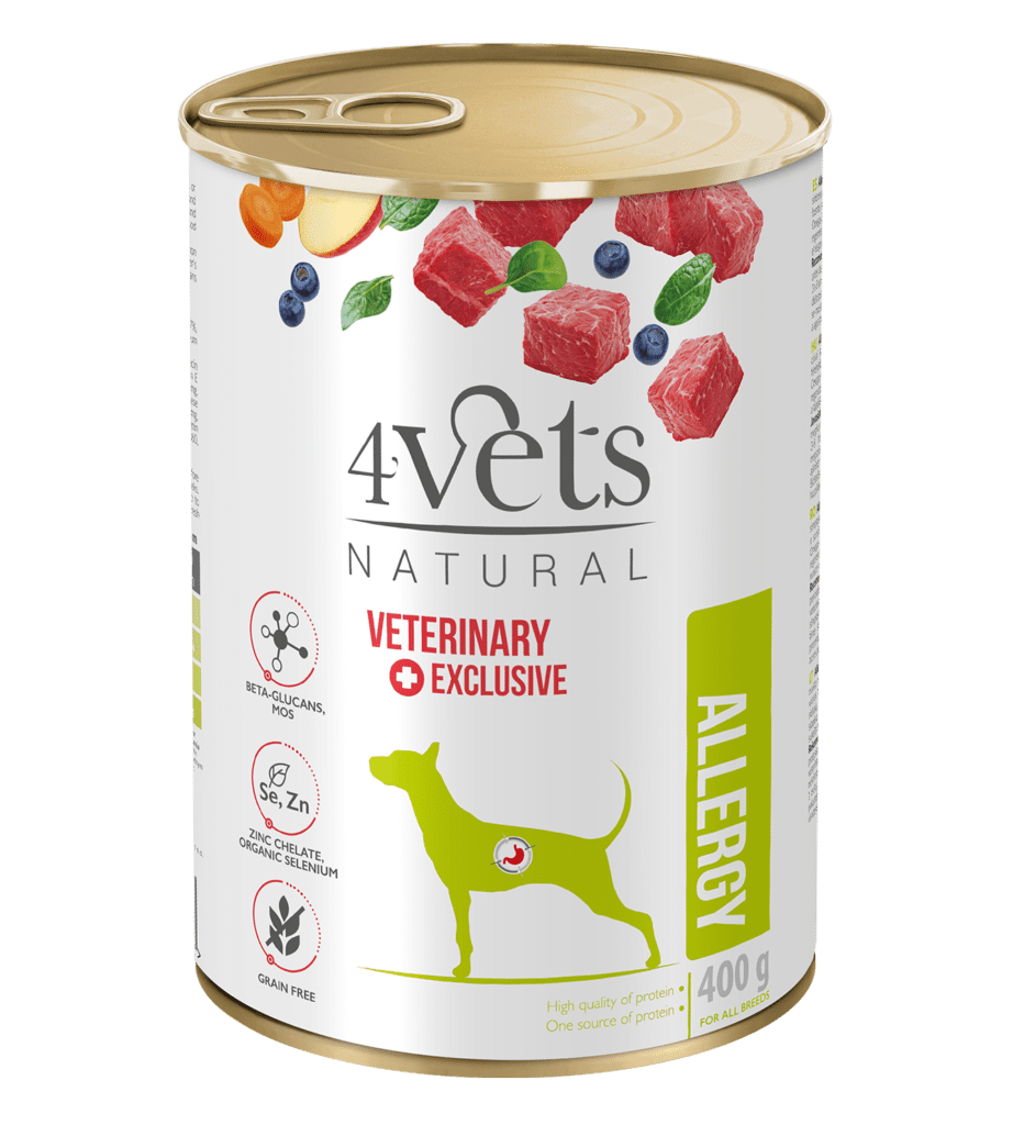 Dieta veterinara pentru caini cu simptome de alergii alimentare sau intoleranta, 4VetS Allergy, 400 g