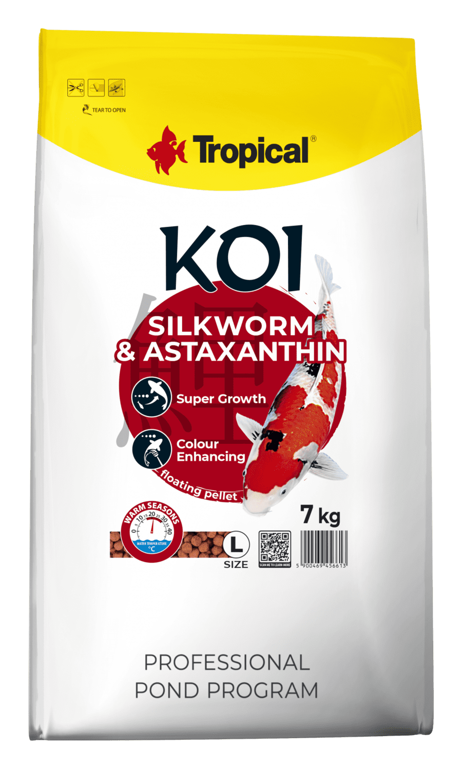 Hrana pentru pesti KOI, TROPICAL Fish, viermi de matase si astaxantina, pellet L- 7KG