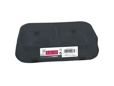 Bol dublu din plastic pentru pisici, M-PETS, 2 x 150 ml