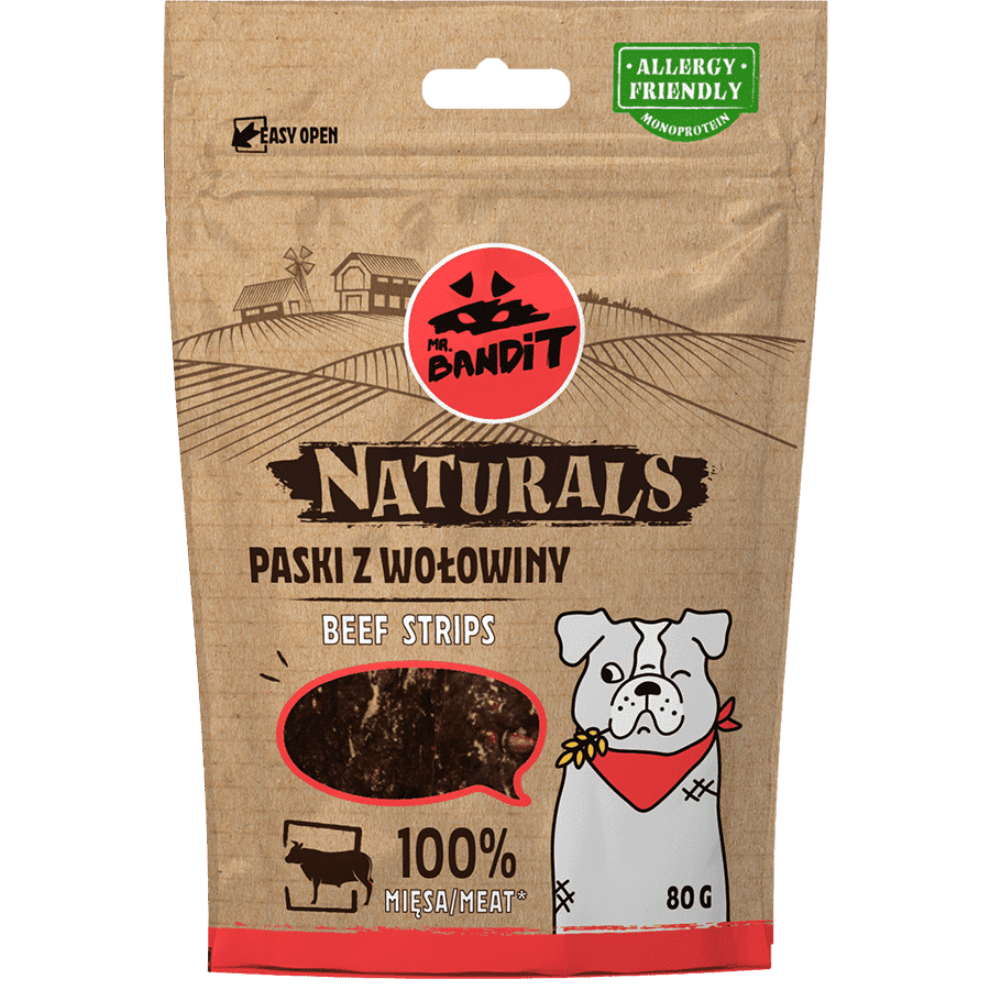 Recompense pentru caini Mr. Bandit Natural Stripes, vita, 80gr