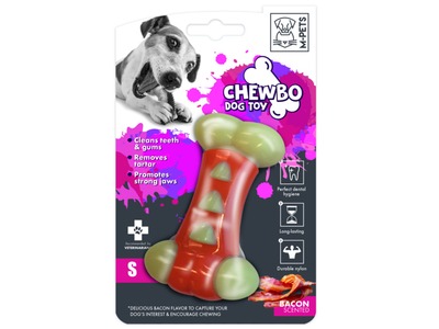 Os CHEWBO TRIBONE M-PETS, igienda dentara, bacon afumat, S, 10x4,5x2,5 cm