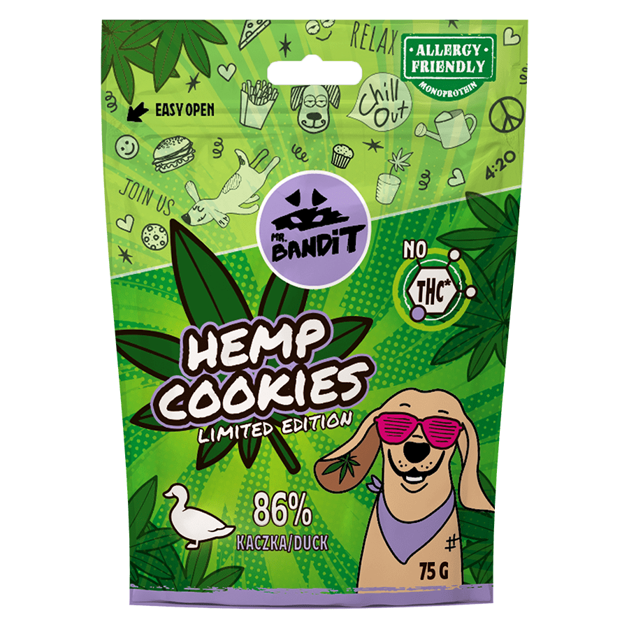 Recompense pentru caini Mr. Bandit HEMP COOKIES, rata, 75 g