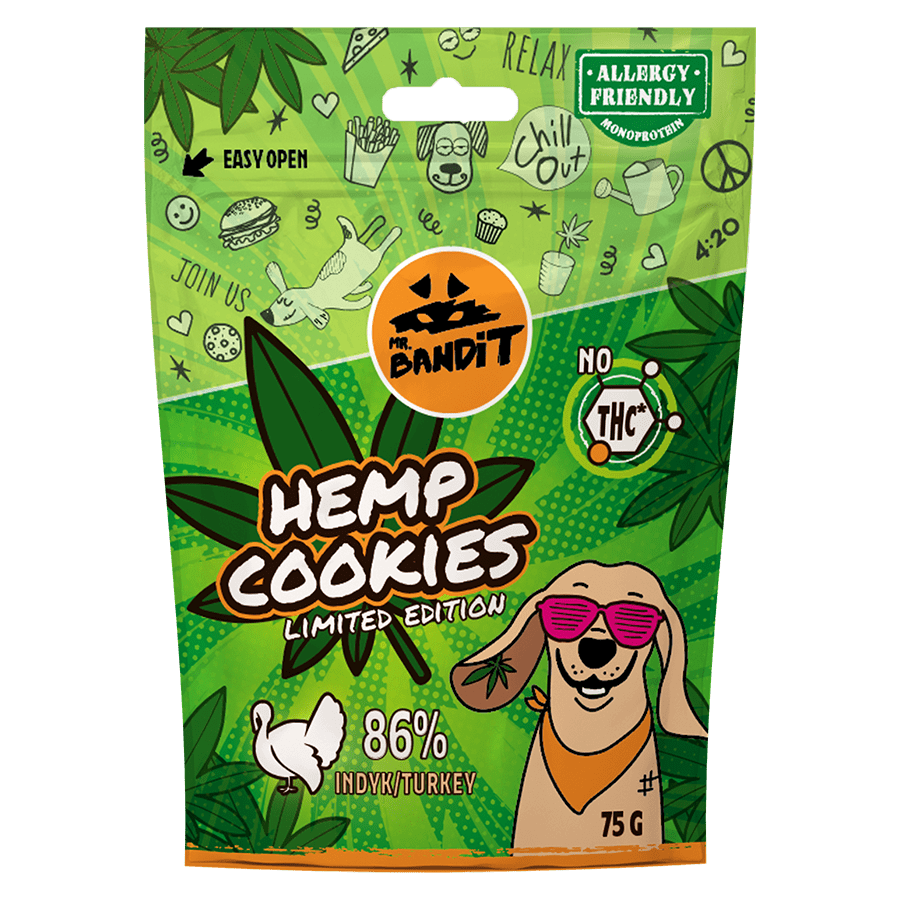 Recompense pentru caini Mr. Bandit HEMP COOKIES, curcan, 75 g