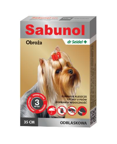 Zgarda antiparazitara pentru caini, SABUNOL DOG GPI REFLECTIVE, gri cu efect reflectorizant, 2-10 kg, 35 cm