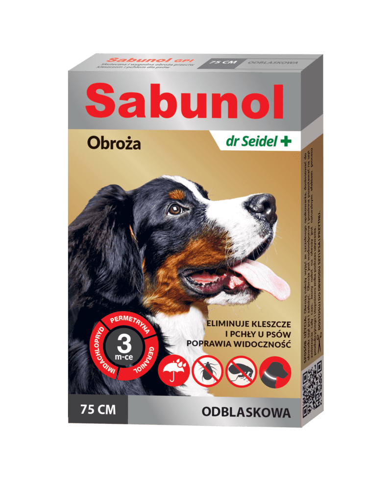 Zgarda antiparazitara pentru caini, SABUNOL DOG GPI REFLECTIVE, gri cu efect reflectorizant, 25-50 kg, 75 cm