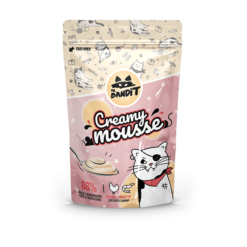 Recompense pentru pisici Mr. Bandit CAT Creamy Mousse, piept de pui si creveti, 60 g