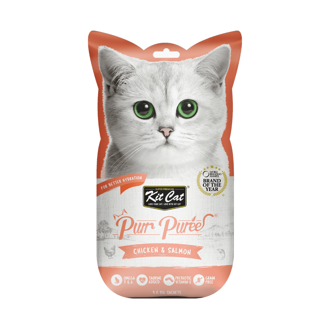 Recompense lichde pentru pisici Kit Cat Purr Puree, pui si somon, 4 x 15g