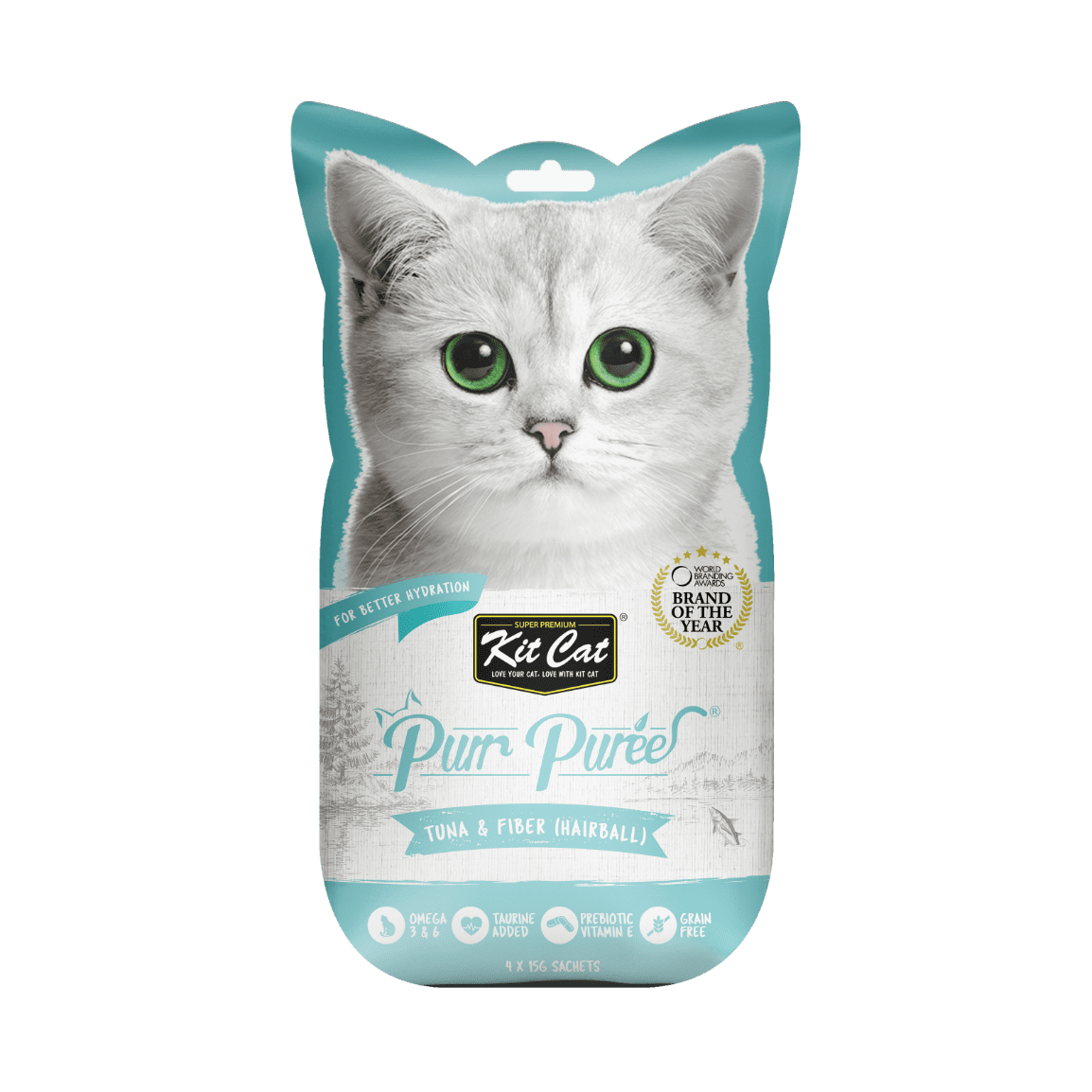 Recompense lichde pentru pisici Kit Cat Purr Puree, ton si fibre, Hairball, 4 x 15g