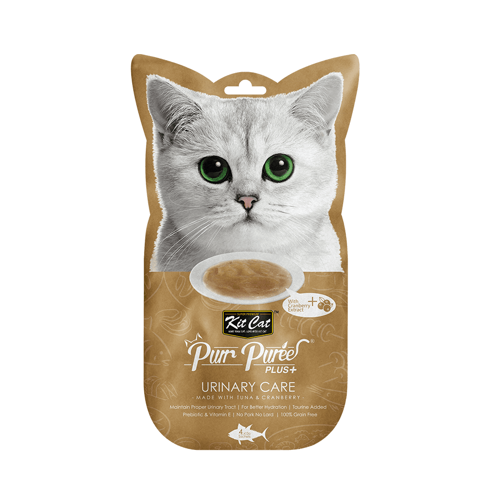 Recompense lichde pentru pisici Kit Cat Purr Puree Plus+ Urinary Care, ton si merisoare, 4x15g