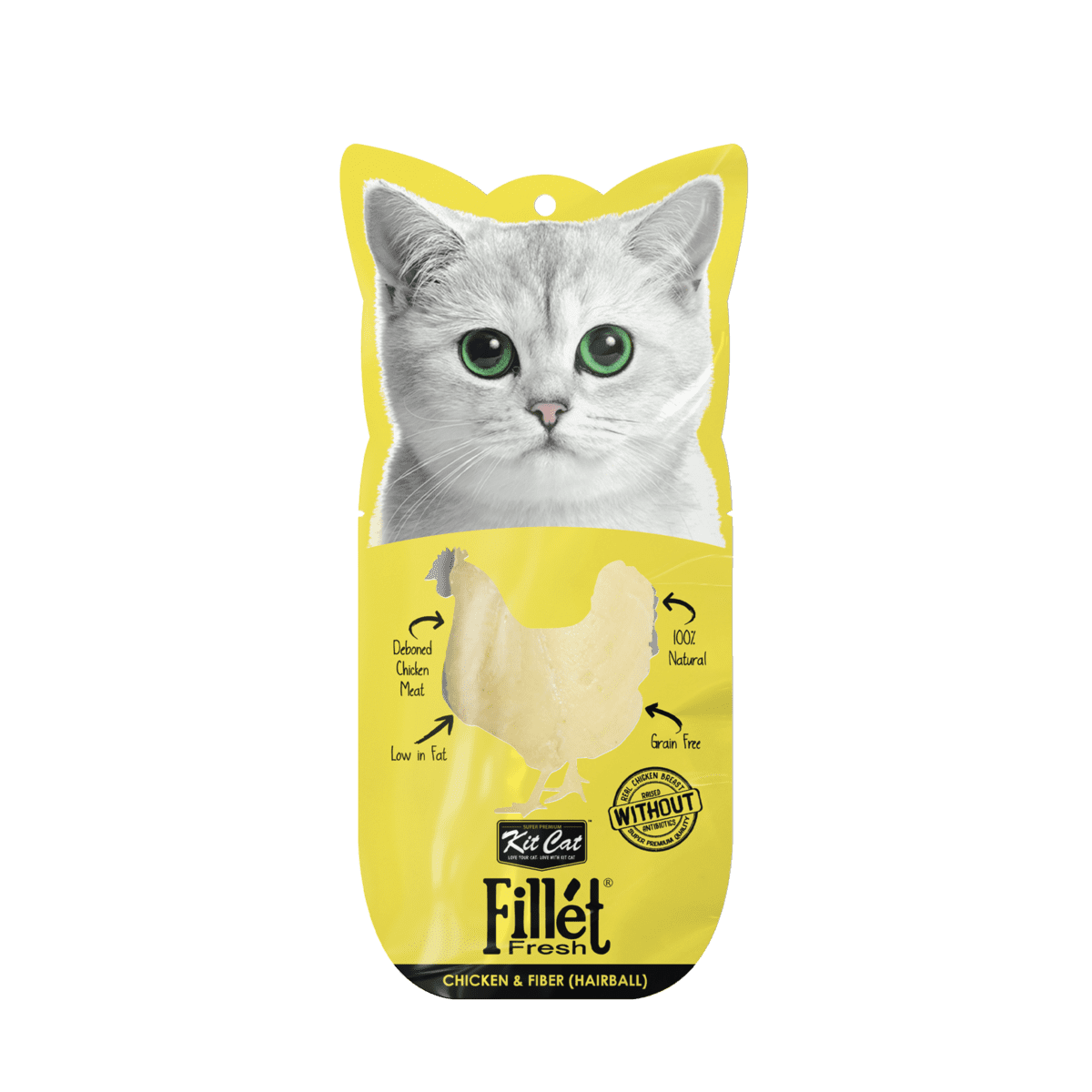 Recompense lichde pentru pisici Kit Cat Fillet Fresh, pui si fibre, hairball, 30g