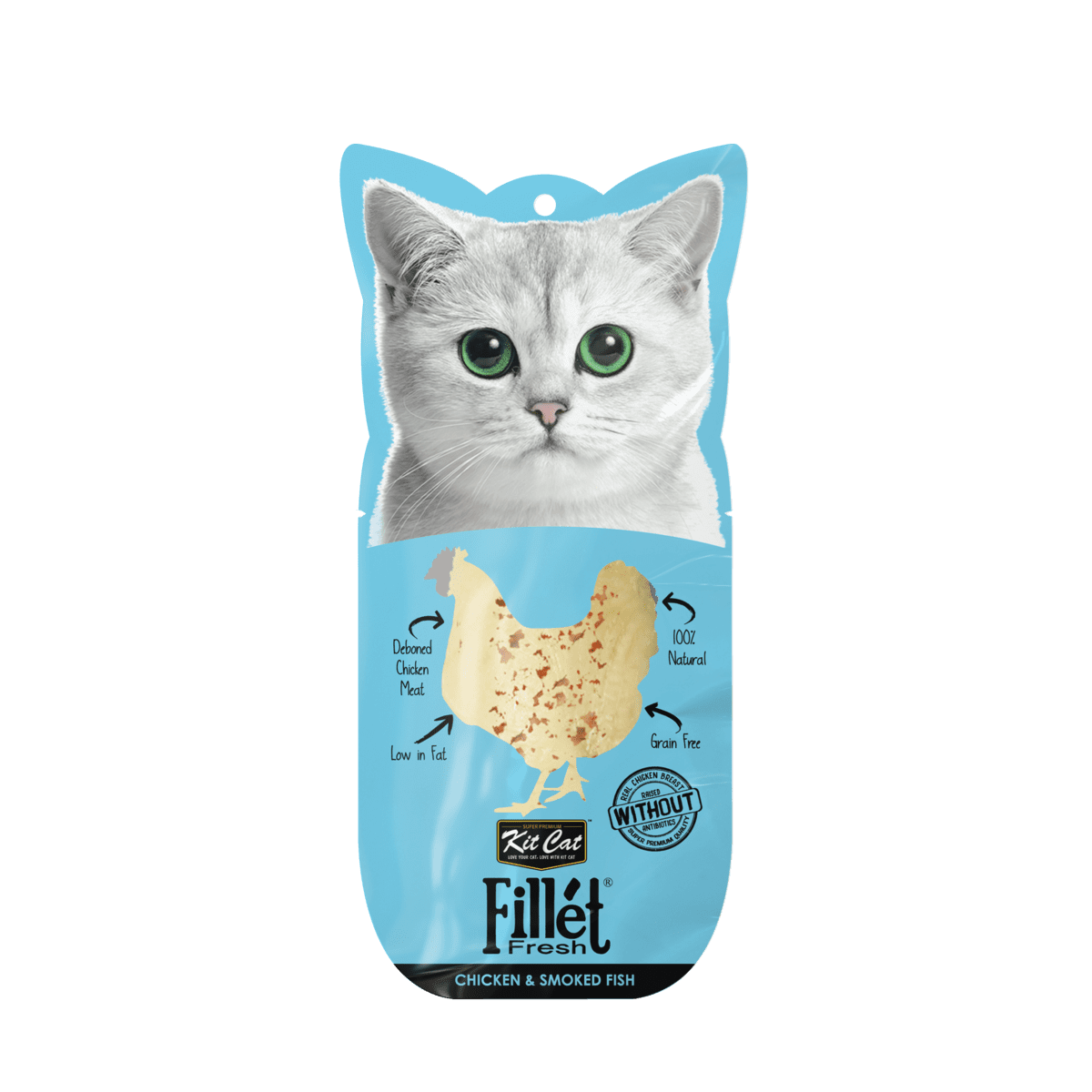 Recompense lichde pentru pisici Kit Cat Fillet Fresh, pui si peste afumat, 30g