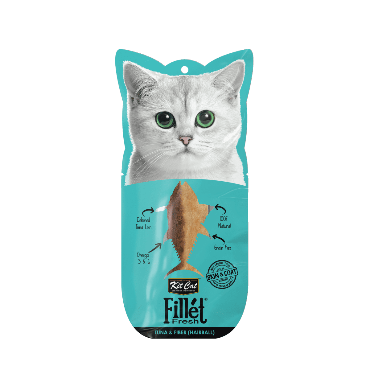 Recompense lichde pentru pisici Kit Cat Fillet Fresh, ton si fibre, hairball, 30g