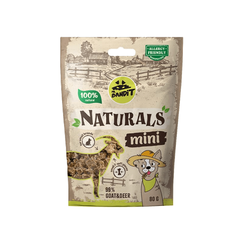 Recompense pentru caini, talie mica, Mr Bandit Naturals Mini, capra si cerb, 80g