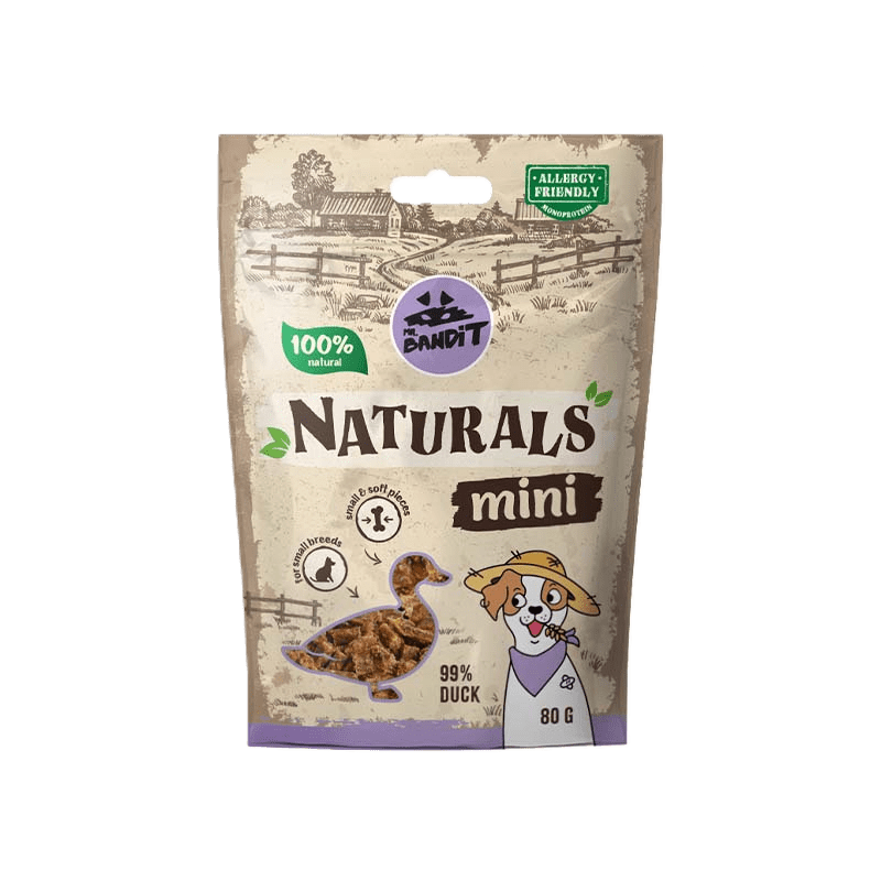 Recompense pentru caini, talie mica, Mr Bandit Naturals Mini, rata, 80g