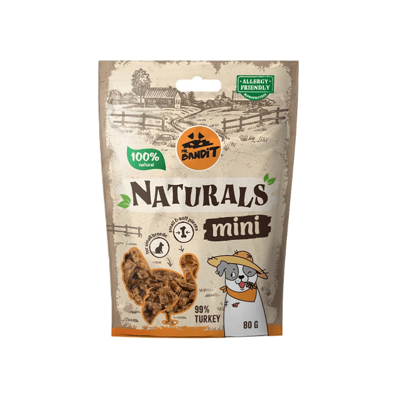 Recompense pentru caini, talie mica, Mr Bandit Naturals Mini, curcan, 80g