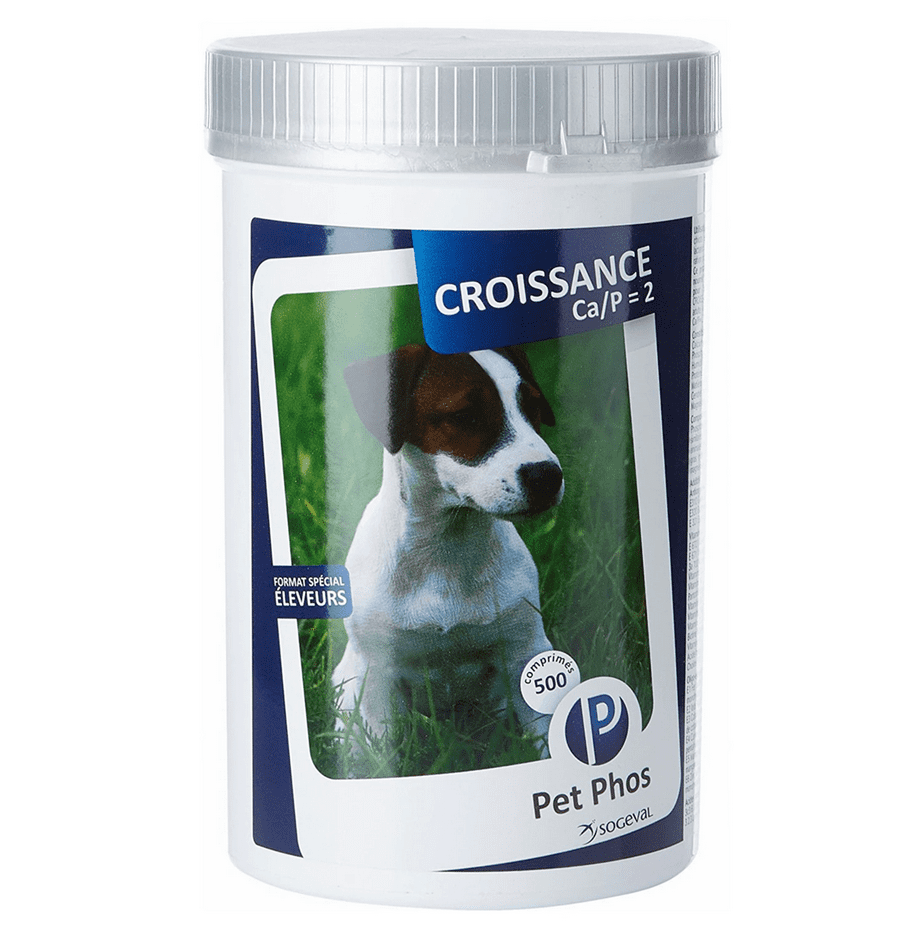 Supliment vitamino-mineral pentru caini, PET PHOS CROISSANCE Ca/P = 2 , CEVA, 500 tablete