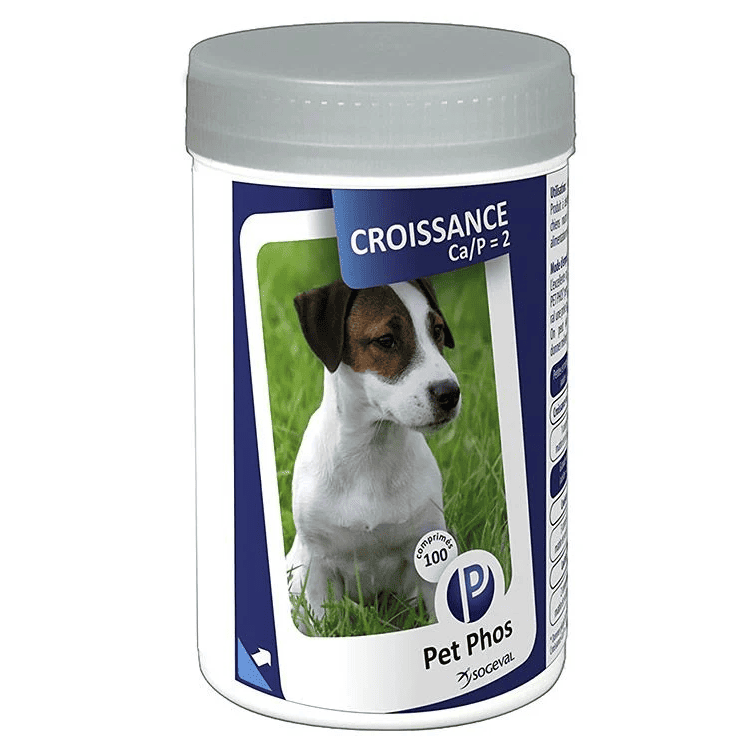 Supliment vitamino-mineral pentru caini, PET PHOS CROISSANCE Ca/P = 2 , CEVA, 100 tablete