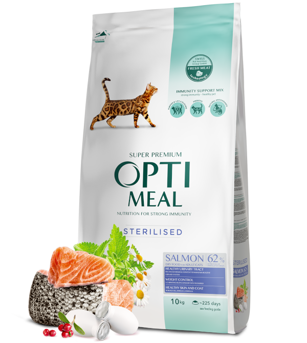 Hrana uscata pentru pisici sterilizate, Super Premium OPTIMEAL DRY FOOD, somon, 10 kg