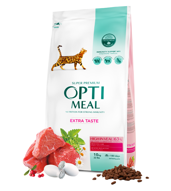 Hrana uscata pentru pisici adulte, Super Premium OPTIMEAL DRY FOOD, continut ridicat de carne de vitel, 10 kg
