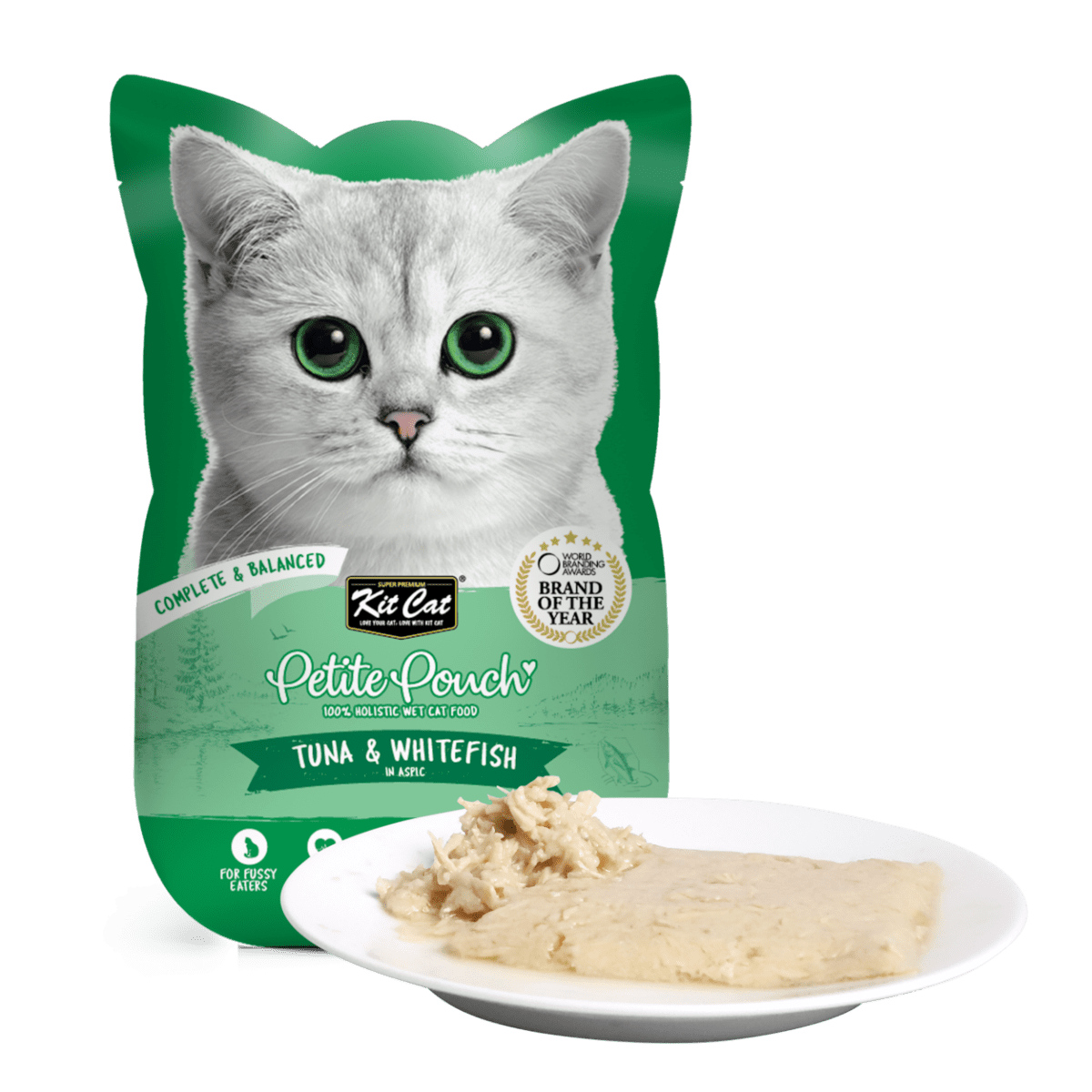 Hrana umeda pentru pisici 100% holistica, Kit Cat Petite Pouch, ton si biban de mare, 24 plicuri x 70g