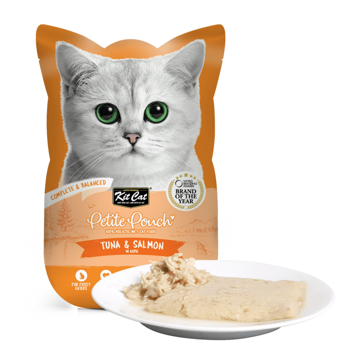 Hrana umeda pentru pisici 100% holistica, Kit Cat Petite Pouch, ton si somon, 24 plicuri x 70g