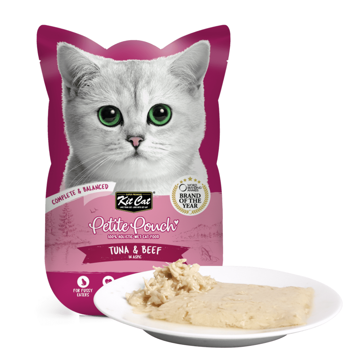 Hrana umeda pentru pisici 100% holistica, Kit Cat Petite Pouch 70g, ton si vita, 24 plicuri x 70g
