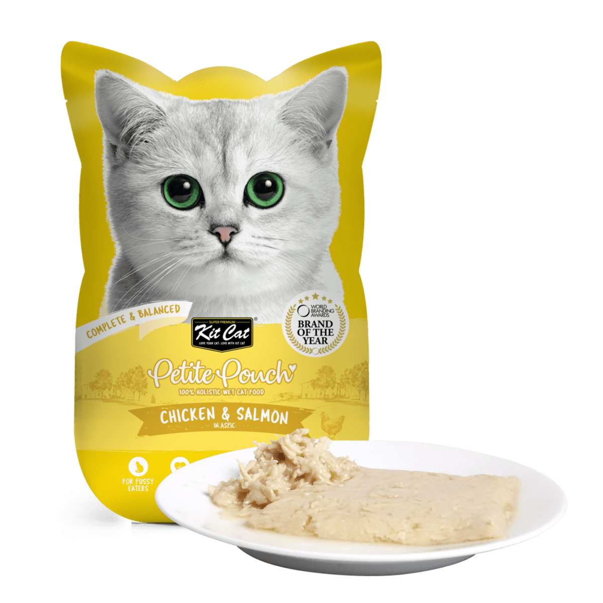 Hrana umeda pentru pisici 100% holistica, Kit Cat Petite Pouch, pui si somon, 24 plicuri x 70g